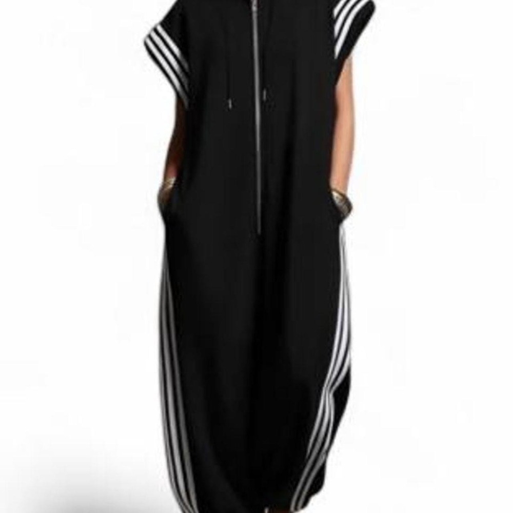 UOOZEE Women'a Loose Contrast Color Striped Zippered Track Suit Jumper